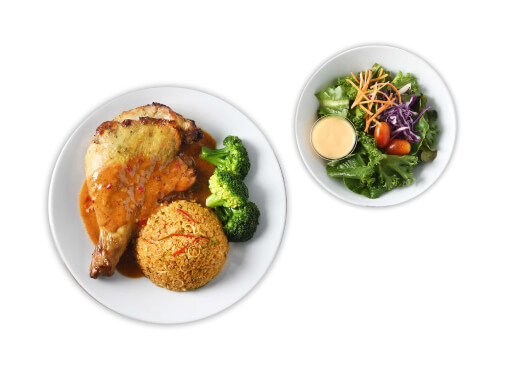IKEA Family Thailand - Food Offers - Baked chicken leg with spicy curry fried rice & spicy sauce and green salad