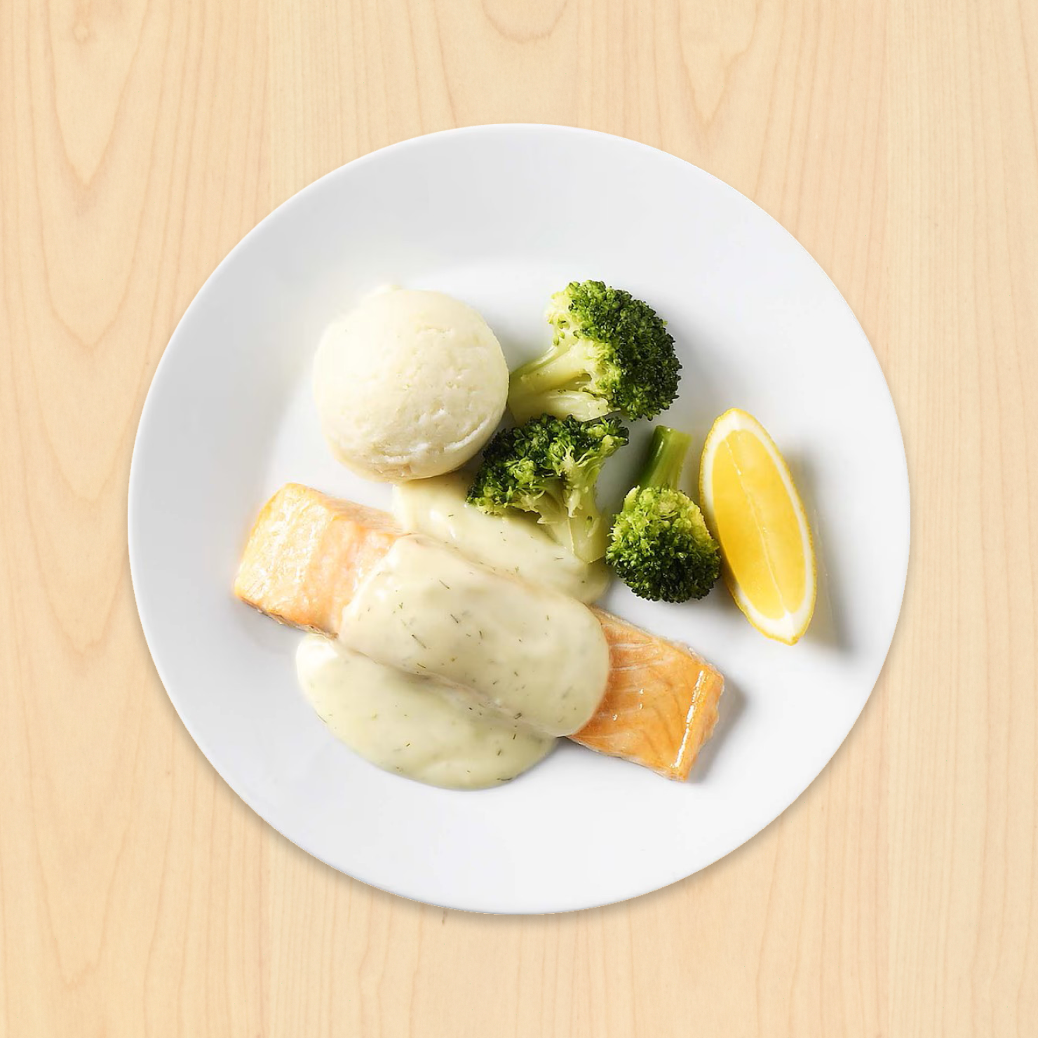 IKEA Family Thailand - Food Offers - Salmon fillet topped with lemon and dill sauce, served with mashed potatoes and broccoli